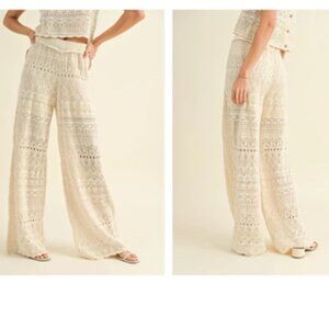NWT Miou Muse Crochet Pants SOFT Knit Eyelet Neutral Ivory